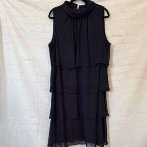 Jessica Howard Women’s Navy Blue Sleeveless Tiered Chiffon Cocktail Dress 18W